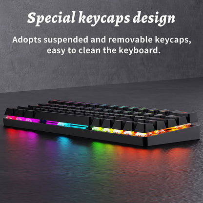 DK63 60% Wireless Mechanical Keyboard, RGB Backlit Bluetooth Gaming Keyboard Wired Dedicated Arrow Keys, Compact 63 Keys Mini Keyboard, Full Keys Programmable - Red Switch