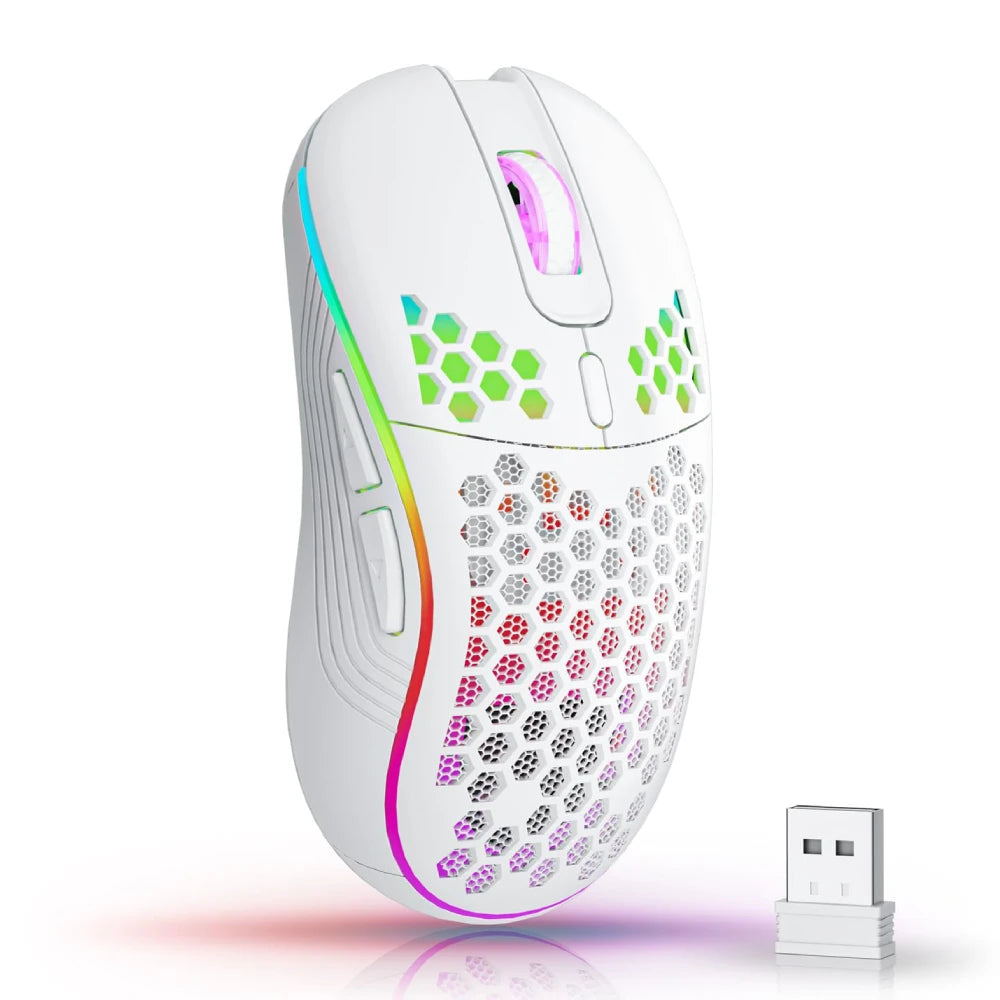 2.4G Wireless Gaming Mouse RGB Lighting Charging Mouse with Adjustable DPI Ergonomic Honeycomb Design for Desktop Laptop