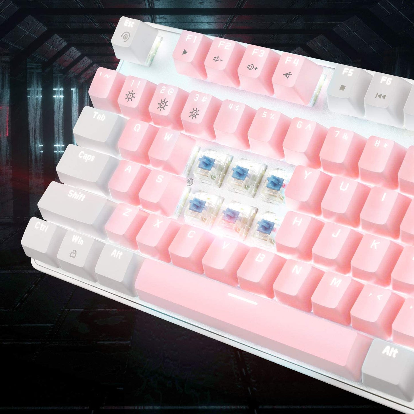 Mechanical Gaming Keyboard, New Upgraded Blue Switch 104 Keys White Backlit Keyboards, USB Wired Mechanical Computer Keyboard for Laptop, Desktop, PC Gamers(White & Pink)